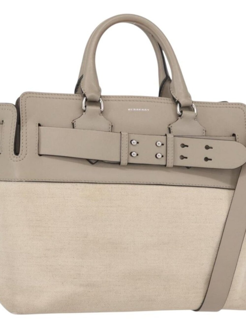 BURBERRY Medium Belt Bag Hand Bag Canvas 2way Beige Silver Auth 149727 - Picture 1 of 16